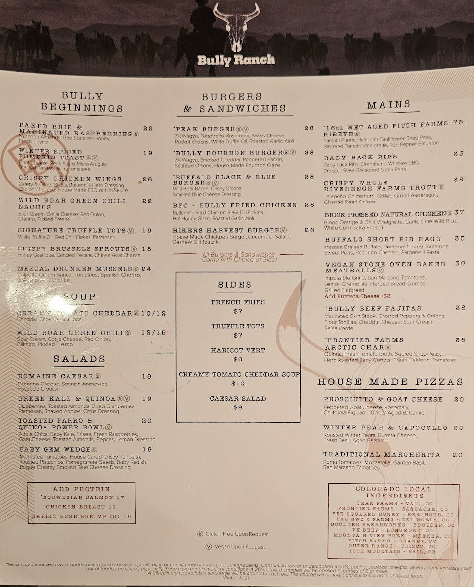Bully Ranch Restaurant Menu - Image 1